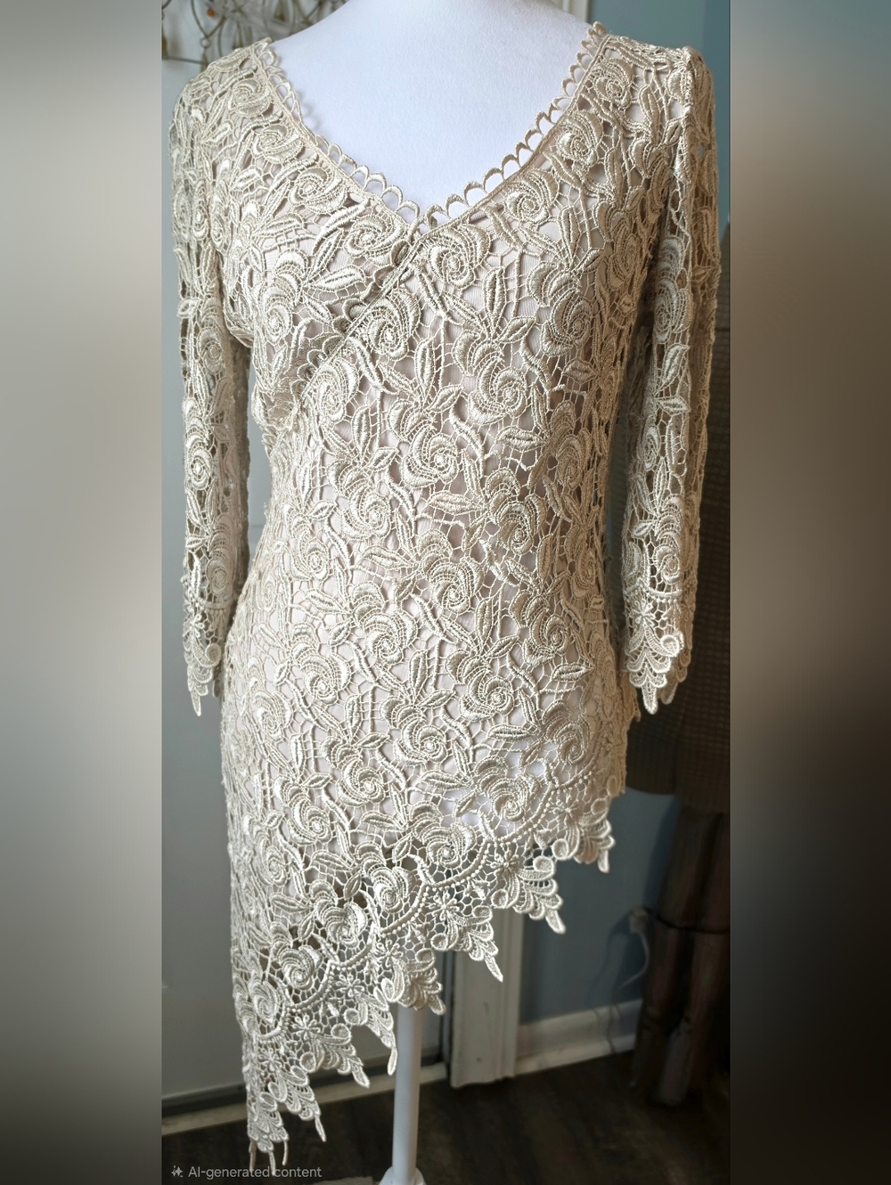 Nicole Bakti Y2K Asymmetric Rose Lace Fitted Blouse Womens S Tan Whimsical Cuotu